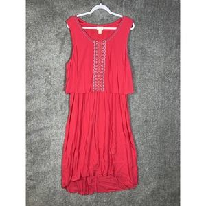 California Happenings Gauzy‎ Crinkle Dress Womens Size 3X Coral Pink Embroidery